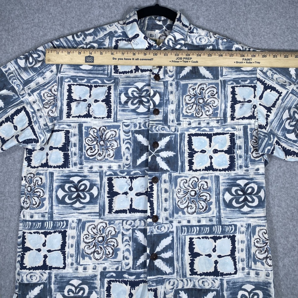 Kahala Button Up Shirt Mens Large Blue Geometric Floral Cotton Hawaii Made - Picture 16 of 16